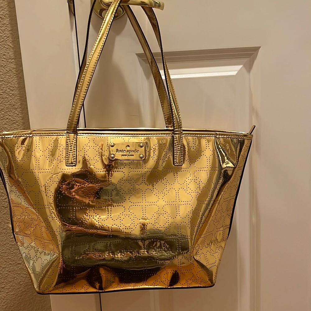 Kate Spade /Gold /Perforated Hearts /Shoulder Tote bag. Dimensions 10/12/6